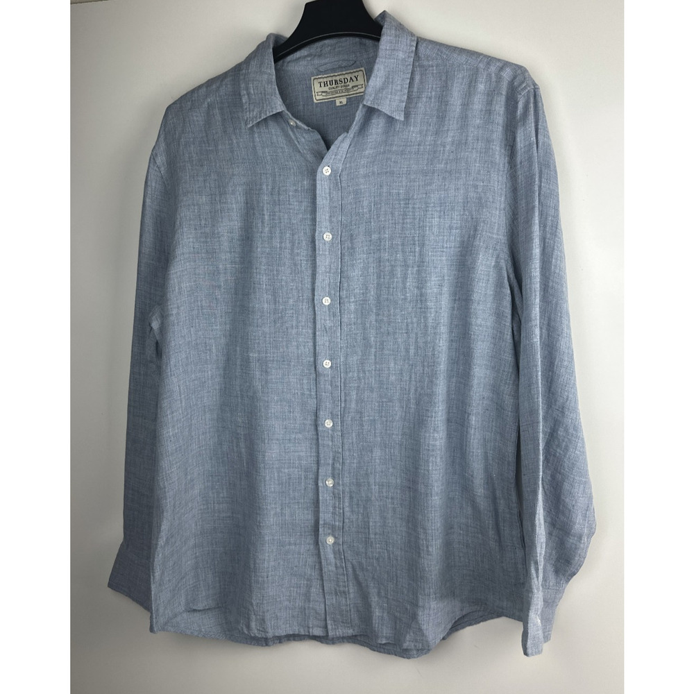 Thursday Boot Co. Linen Shirt Men's Size XL Blue Button Up Vacation Coastal - Picture 2 of 11